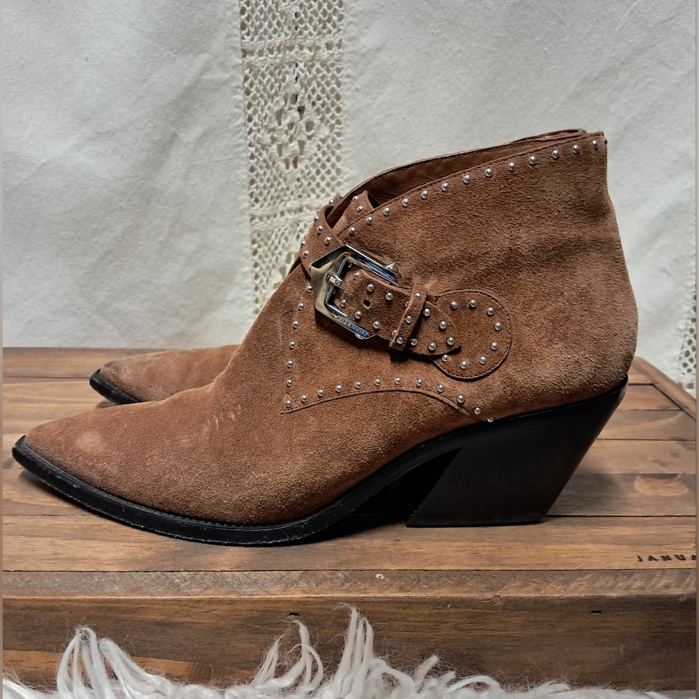 Givenchy Brown Ankle Western Boots with Studded Buckle Size 8.5 - Picture 4 of 6